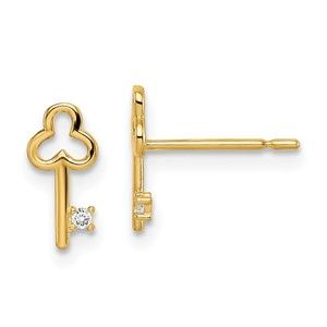 14k Yellow Gold Madi K Children's Kids Girls Jewelry CZ Key Post Earrings